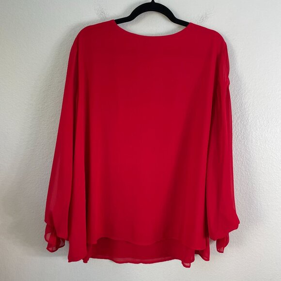 Vince Camuto Womens Plus 3X Red V Neck Chiffon Blouse Long Sleeve Shirt Top - Picture 9 of 11